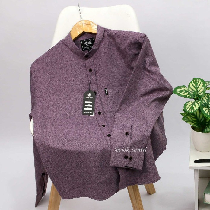 Baju Lebaran Baju Koko Kemeja Sanghai Lengan Panjang Warna Ungu Lavender Polos Murah