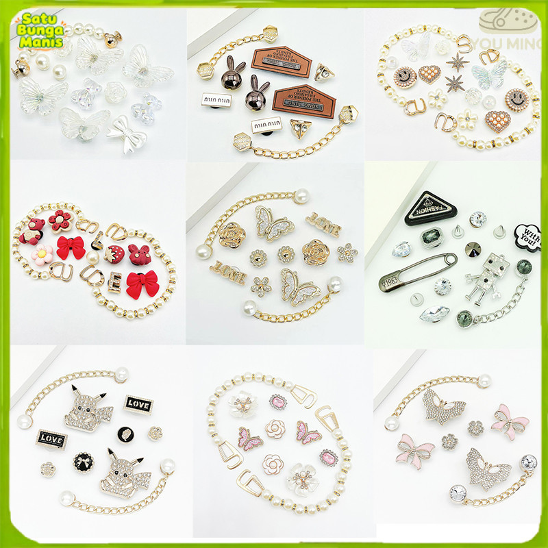 Pin Charm Aksesoris Hiasan Sandal  COD fashion sepatu berlubang dengan aksen gesper logam1 Set Sepas