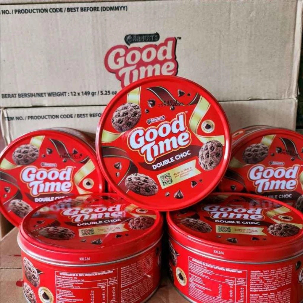 Grosir good time kaleng cookies double chocochips 133gr biskuit original coklat arnot kue lebaran pa