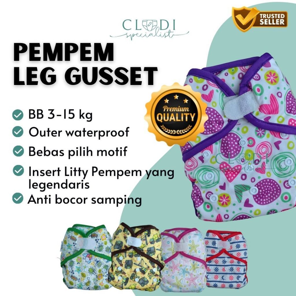 ORIGINAL Clodi Pempem Leg Gusset/Clody Pempem Popok Kain Bayi Pempes Cuci Ulang