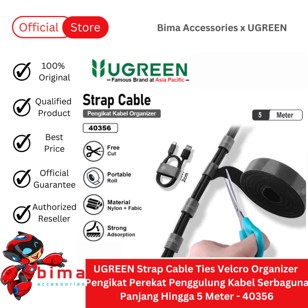 UGREEN Strap Cable Ties Velcro Organizer Pengikat Perekat Penggulung Kabel Panjang 5 Meter - 40356