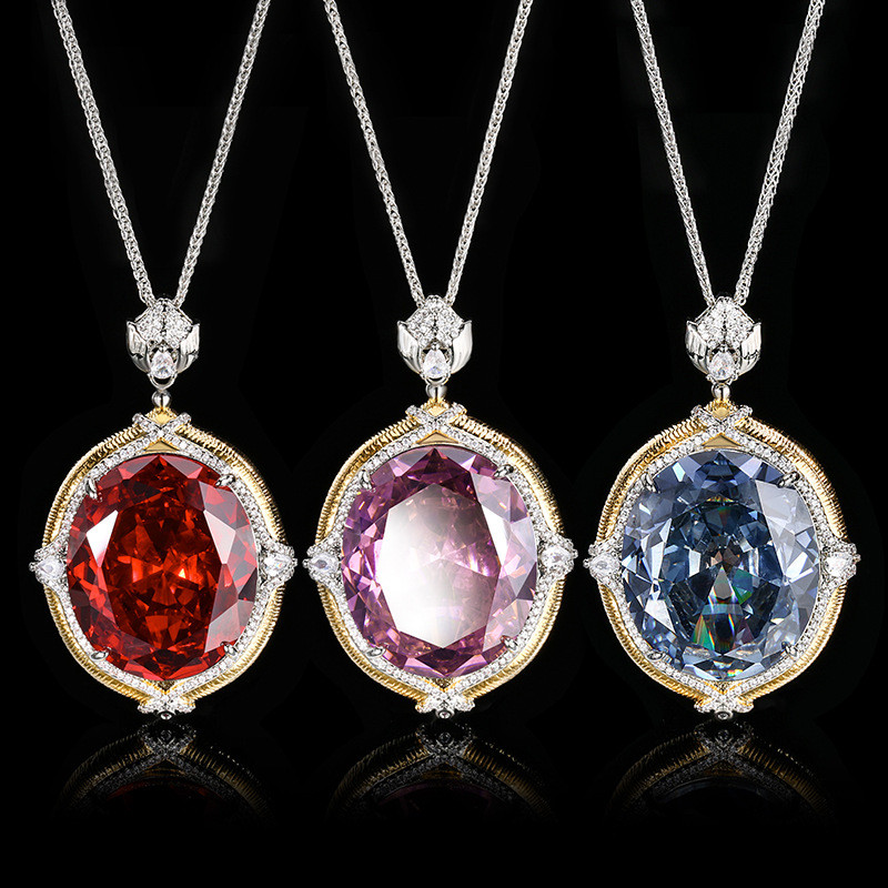 Kalung Liontin Batu Permata Imitasi Zhuangshengsheng Baru 2024 Bentuk Telur Besar Gaya Vintage Tekst