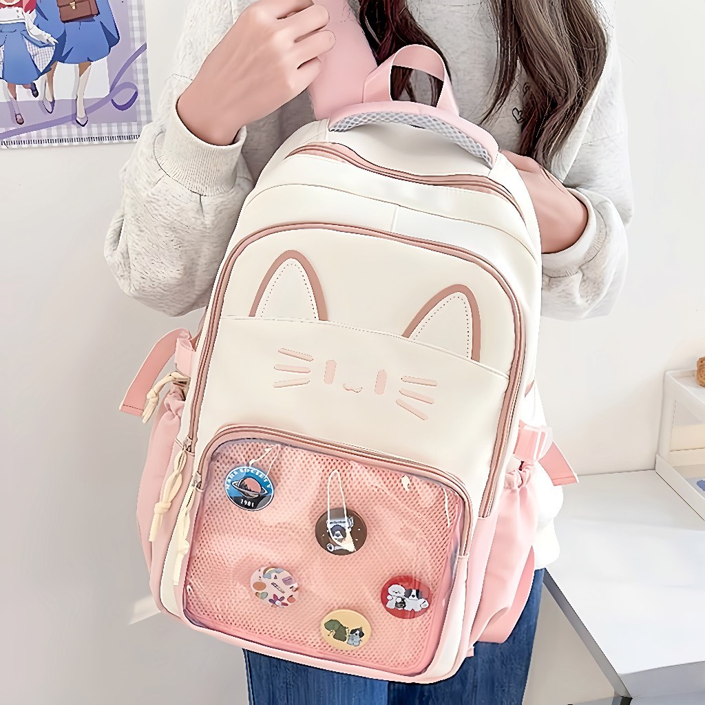 Tas Ransel Kucing Lucu/Tas Ransel Lucu/Tas Sekolah Wanita Lucu Kucing Pink Tas Ransel Kapasitas Besa