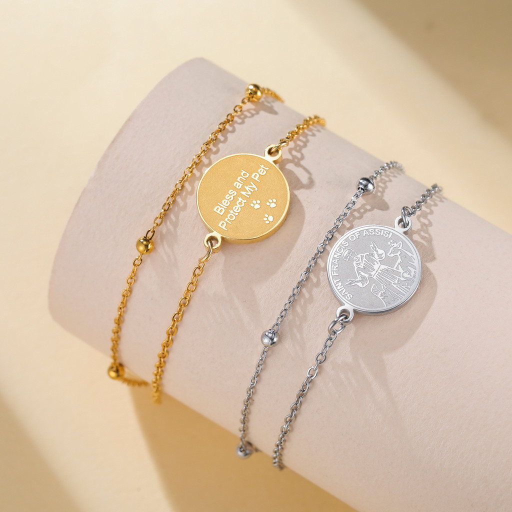 Hip Hop 304 Gelang Stainless Steel Dua Sisi Bertali Bulat Merek Ganda Lubang Penyesuaian Liontin Gel