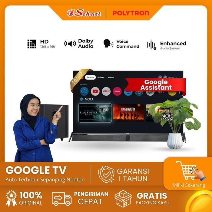 (COD + Gratis Packing Kayu) POLYTRON LED 50 Inch Google TV PLD-50BUG5058+SWF 0251 LED - GARANSI 5 TA