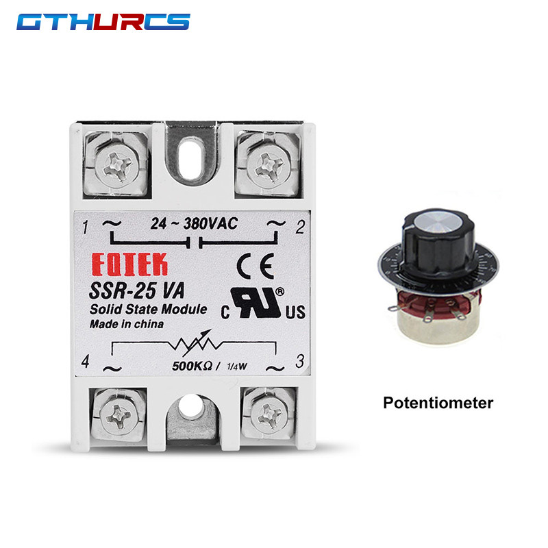 SSR 10VA 25VA 40VA Solid State Relay Pengatur Tegangan 24-380V AC Output dengan Potensiometer 10A 25