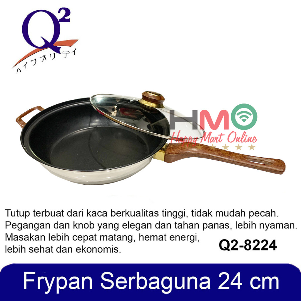 Panci Wajan Frypan Stainless Steel 24CM Anti Lengket Tutup Kaca Q2-8224 Q2 8224 Best Seller