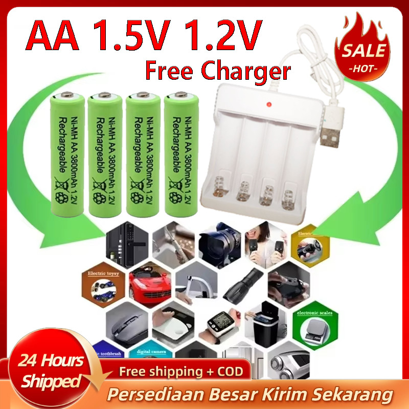 Batere AA rechargeable Battery AAA Baterai Charge AA Ni-MH 1.5v aa 1.2V Cas Rechargeable Charger