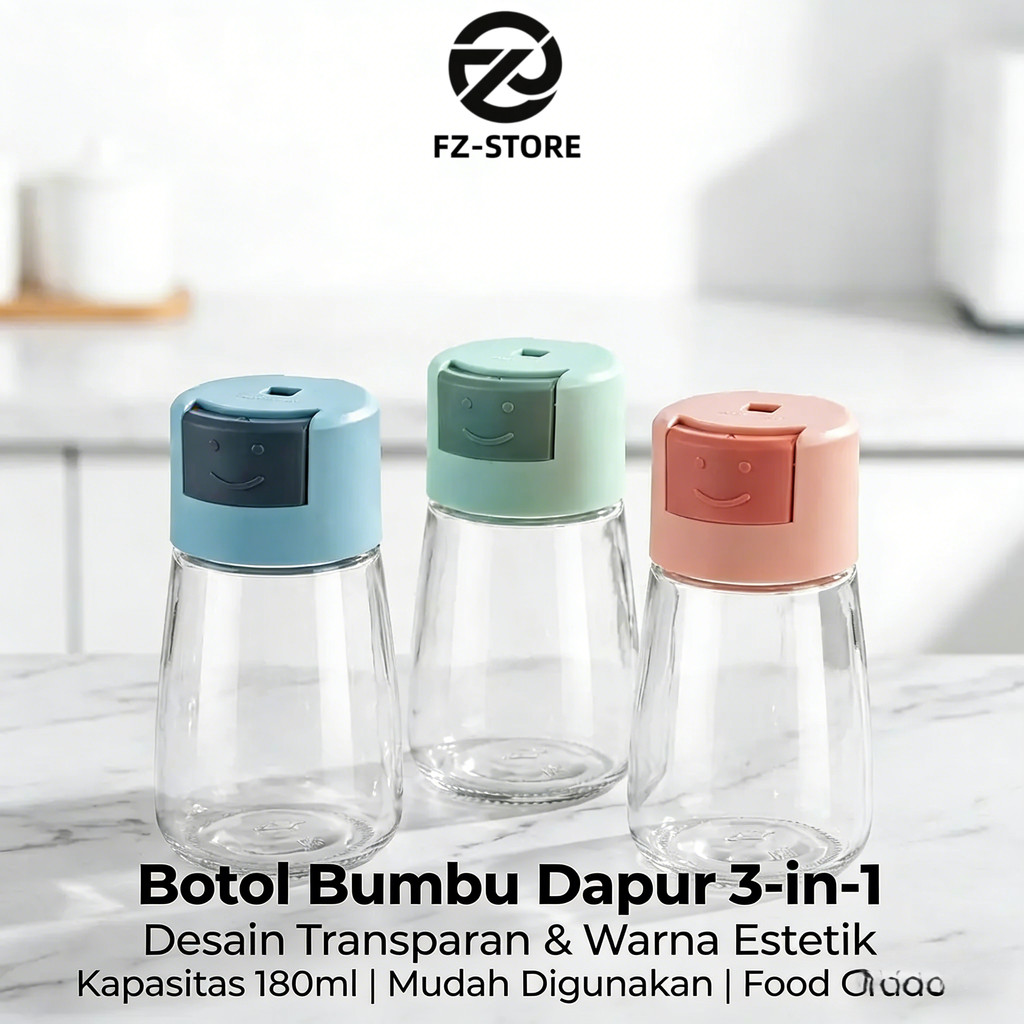 Mesin Bumbu Dapur/Botol Bumbu Set 3 in 1 /Dispenser Bumbu Botol Bumbu Kaca Dapur Garam Gula / Toples