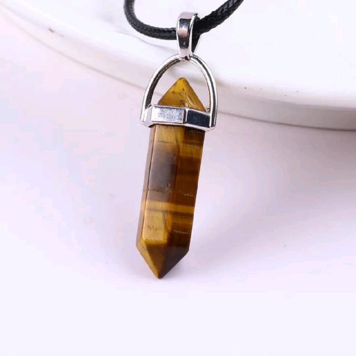 JGA Kalung liontin batu Tiger eye Biduri sepah natural