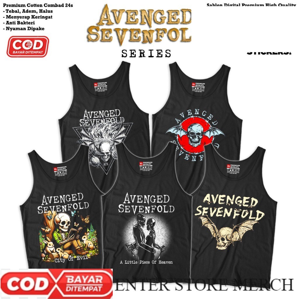 ENTERSTOREMERCH Kaos Lekbong Pria AVENGED SEVENFOLD | Baju Lekbong A7X bahan Katun Combad 24s Tebal 