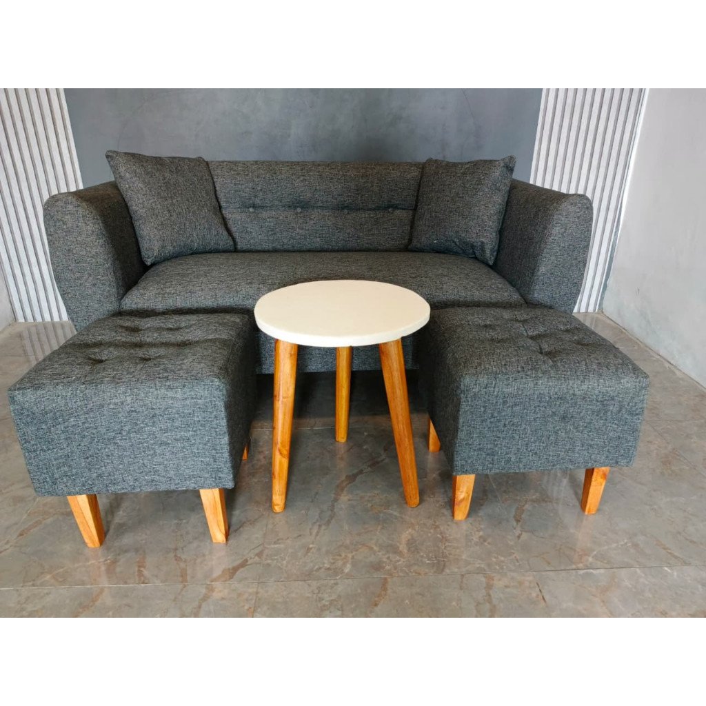 ( 71 ) sofa minimalis set retro + 2 pcs stool dan free meja sofa costume