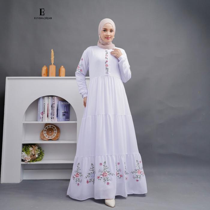 ZAHRA DRESS GAMIS PUTIH CERUTY BABYDOLL BORDIR - Putih, M