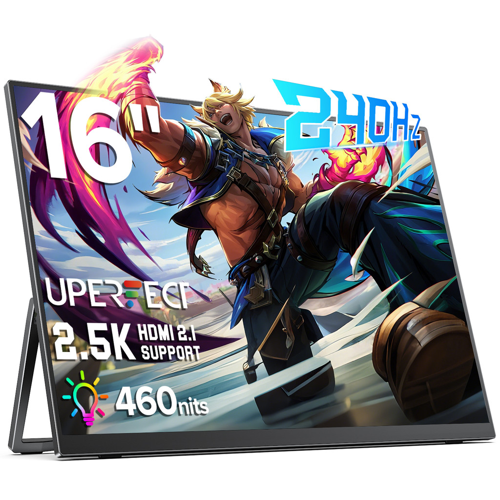 UPERFECT 16" 2K 240Hz Portable Gaming Monitor 2560x1600 QHD splay 100% DCI-P3 400 Nits External Seco
