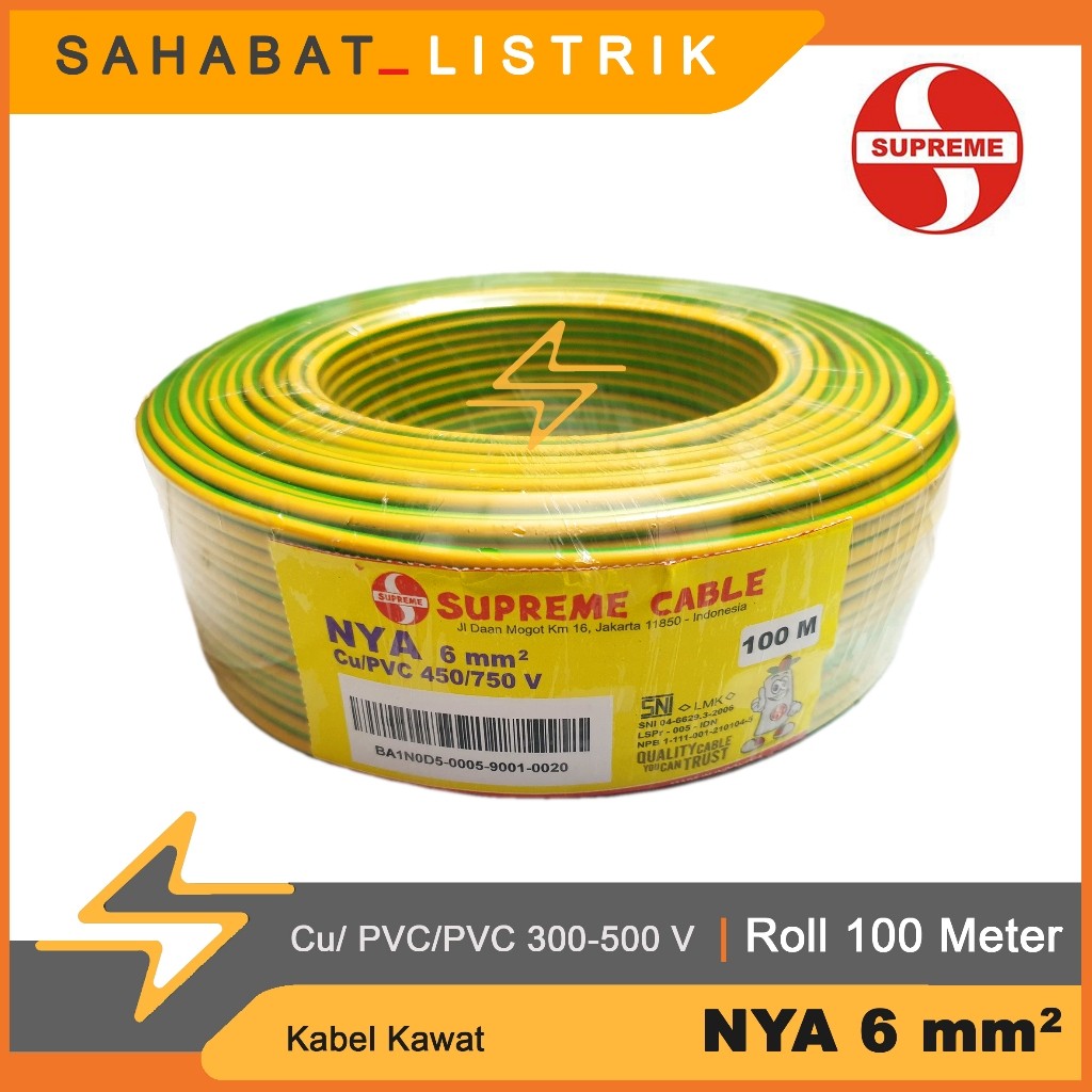 KABEL GROUNDING KUNING HIJAU NYA 1X6 SUPREME/ KABEL GRONDING 6mm SUPREME 100M