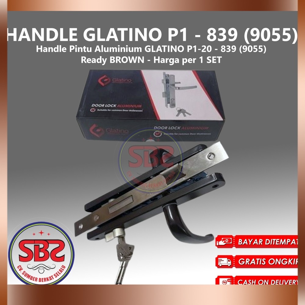 GLATINO Kunci Pintu Aluminium Handle P1 839 9055 Handle 9055 GLATINO P1 Kunci Set Handle Pintu