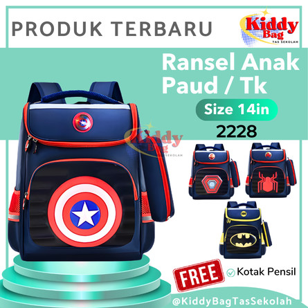 Kiddy Bag Tas Sekolah Anak Laki Laki Tk Paud Import Ukuran 14 Inch Motif Superhero Marvel Iron Kapta