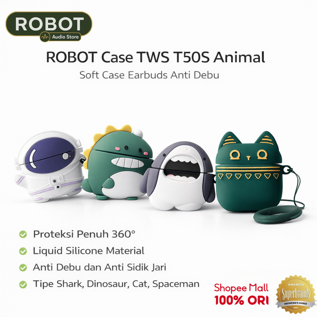 ROBOT Case TWS T50S Liquid Silicone Soft Case Earbuds Anti Debu Anti Sidik Jari 360° Protection Cove