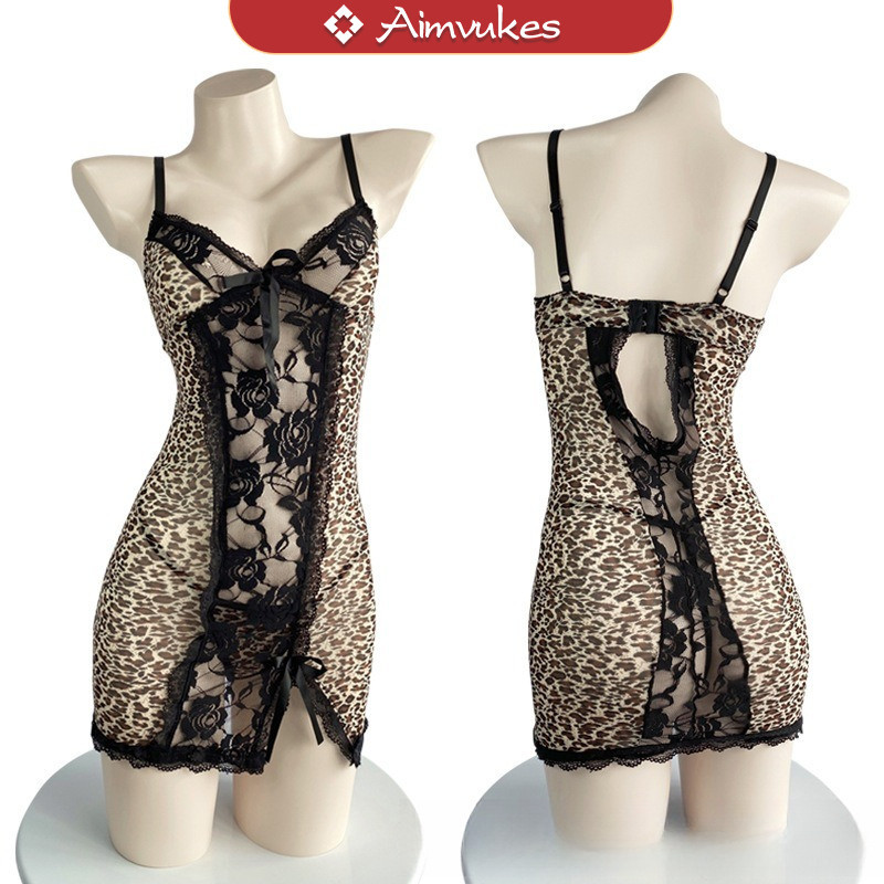 Aimvukes--Rok mini motif leopard, lingerie seksi, kamisol.