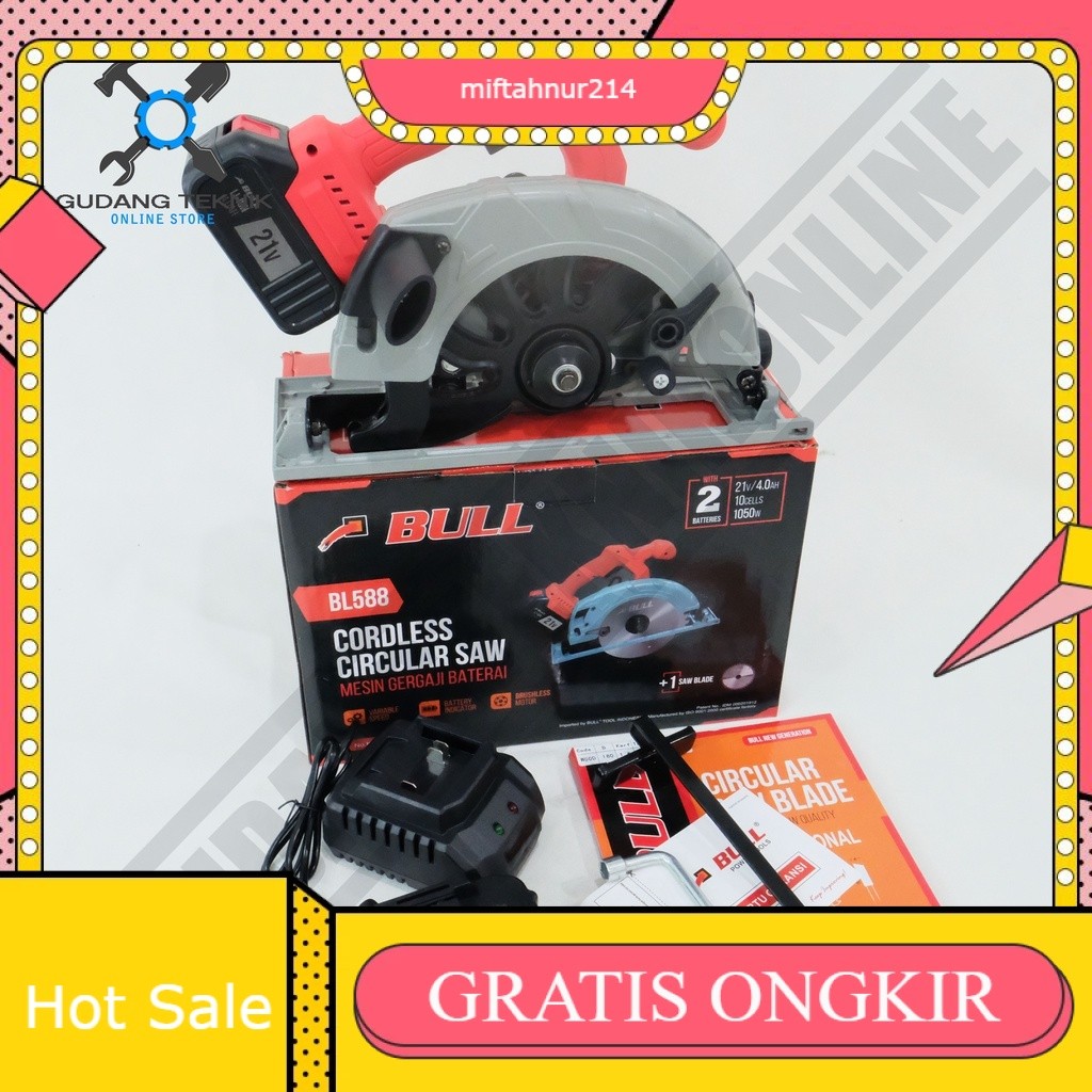 Mesin Circular Saw Cordless BULL BL588 - Gergaji Kayu 7inch Cordless BULL BL 588