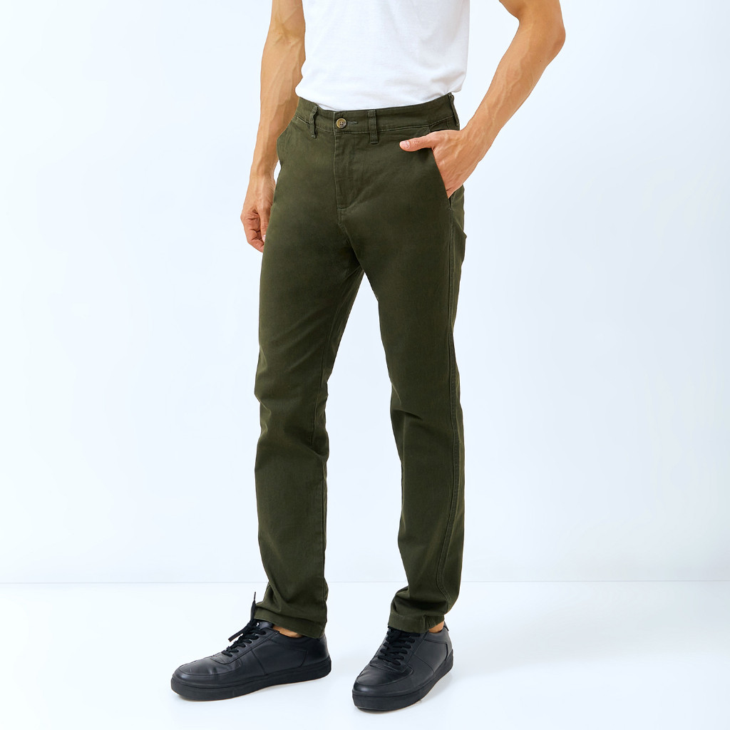 WD & CO. Celana Pria Chino Panjang Olive Green Slimfit Bahan Stretch | Bahan Melar