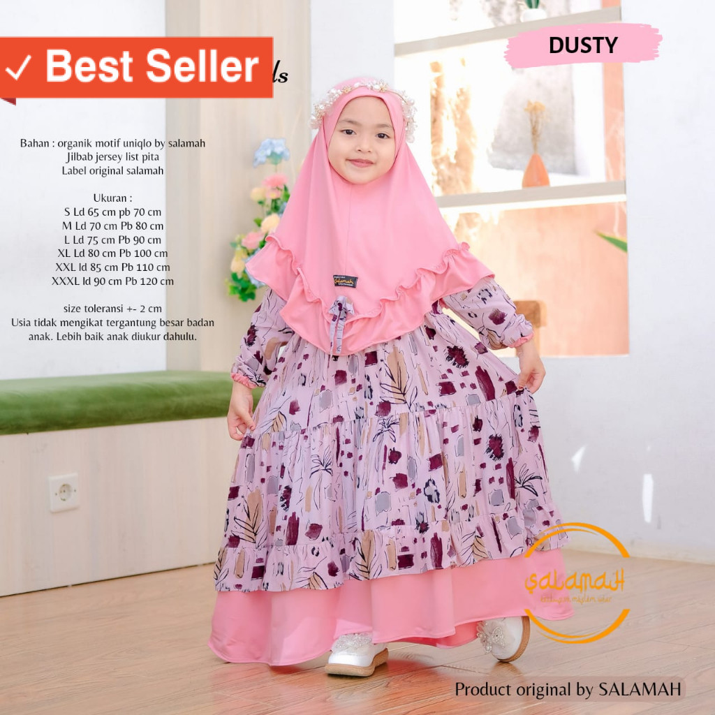 Gamis anak NAJMA KIDS Plus Jilbab Model Syari | usia 2 3 4 5 6 7 8 9 11 - 15 tahun | by Salamah Gros