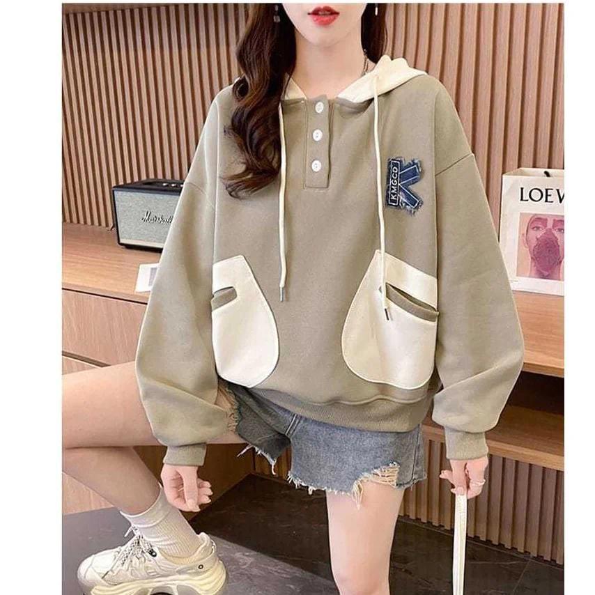 Sweater hoddie Pocket K bordir | jaket wanita korean style