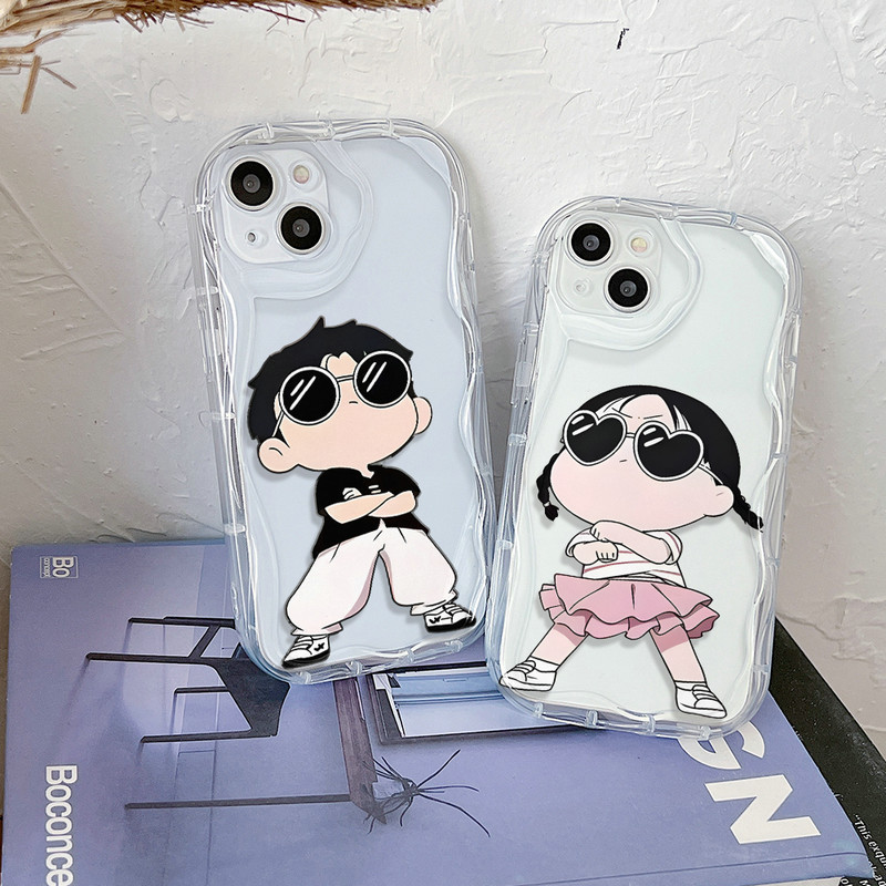 Transparan Gelombang Casing Motif Pasangan Untuk iPhone 15 14 13 12 11 Pro X XR Xs Max 6 6s 7 8 Plus