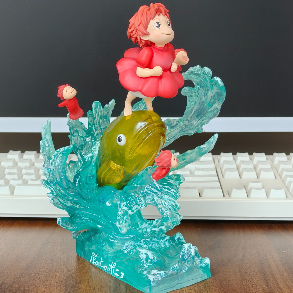 Ponyo 21CM On The Cliff Figure Ponyo Sousky Seagal Figure Emit Light Pvc Statue Anime Action Model D