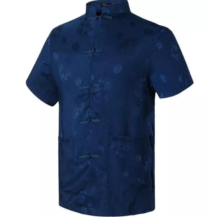 SALE MURAH Cheongsam Atasan Pria Lengan Pendek Coin Random - Biru, S Terlaris