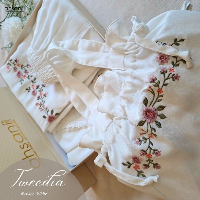 PROMO original Mukena Ahsani Tweedia Bordir Rayon Twill Adem Dingin Ringan Jumbo Mewah Putih Mukena 