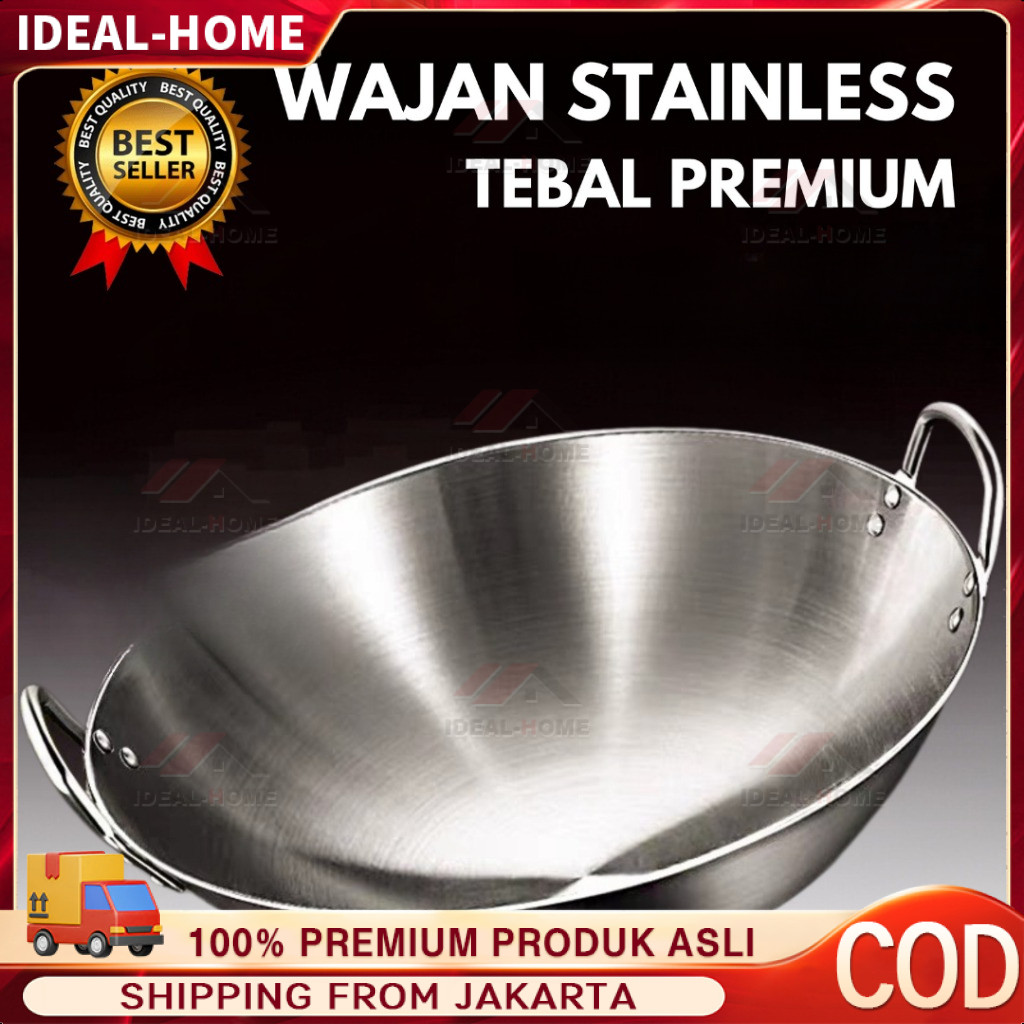Wajan baja wajan penggorengan tebal semua stainless steel/wajan anti lengket stainless steel 304 asl
