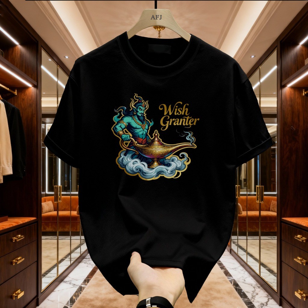 Kaos Unisex Wish Granter T-Shirt Desain Jin Lampu Ajaib Keren Bahan Adem Lembut Trendy & Unik Nyaman
