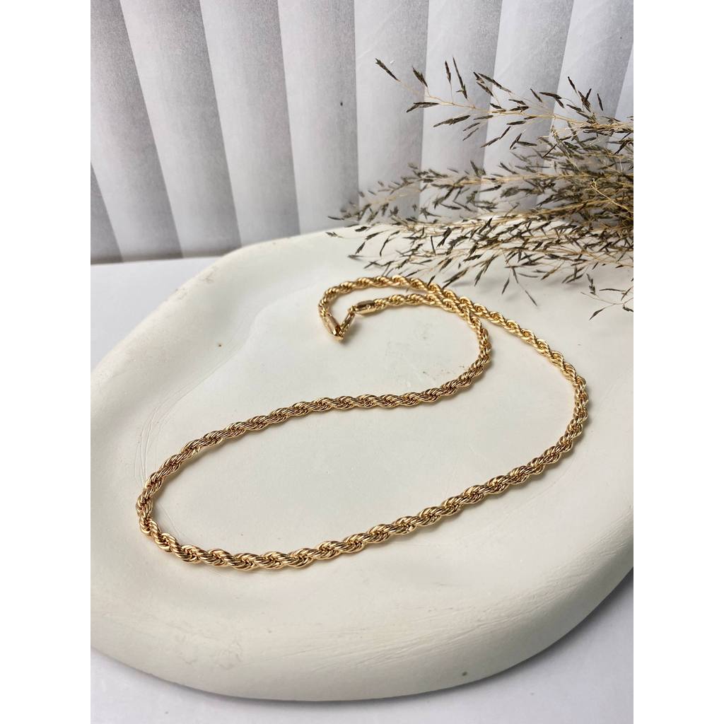 Kalung Tambang Titanium Gold / Emas Wanita Tebal 0.5cm Panjang 45cm