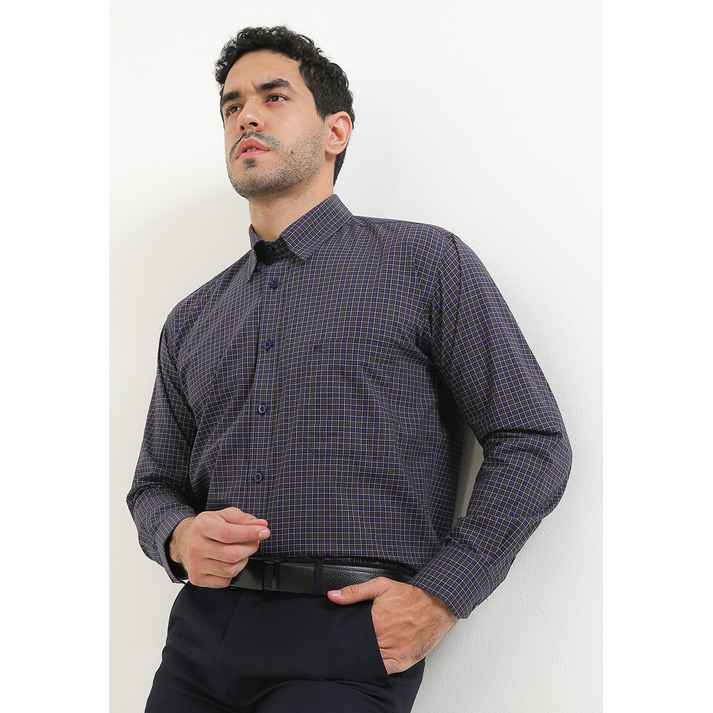 Kemeja Lengan Panjang Guy Laroche Check Norwen - Blueish Cotton