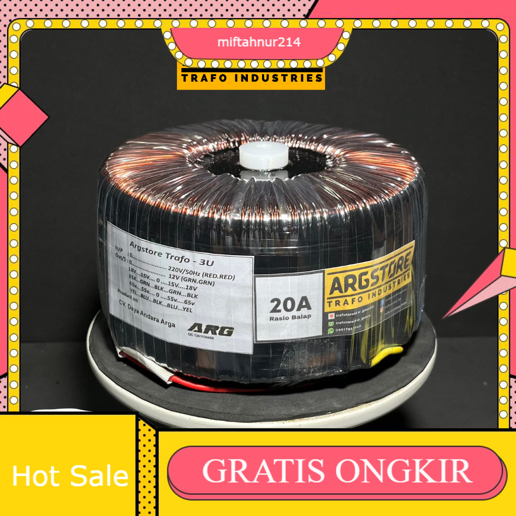 Trafo Toroid Donat 20A 65V CT 3U Tembaga Murni
