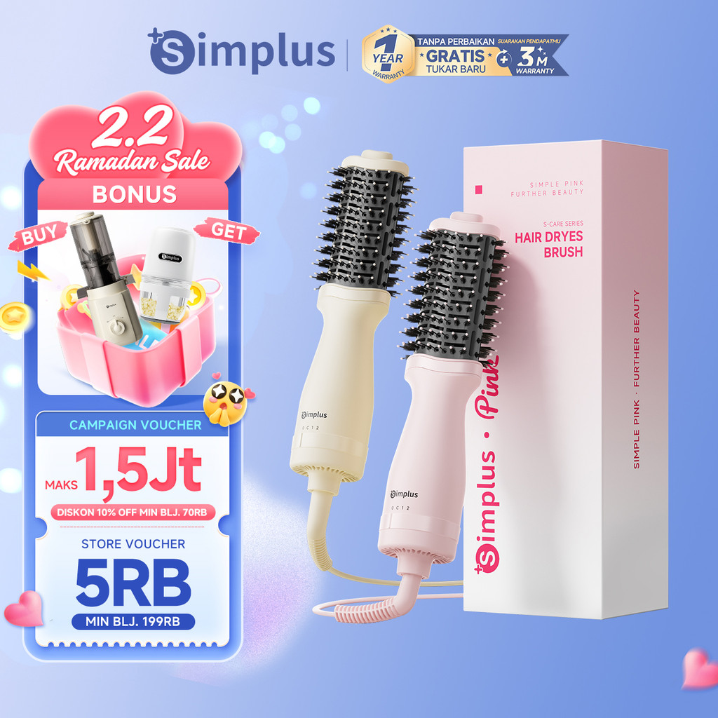 Simplus Sisir Pengering Hot Air 3-in-1 Blow Hair Dryer Mini Ringkas Mudah Dibawa Pengering dan Styli