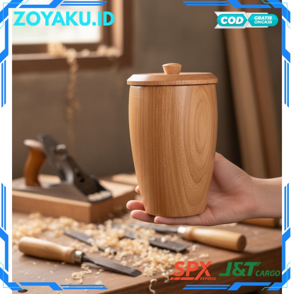 Gelas kayu cantik + tutup / gelas kayu cantik/Gelas kayu model kembung
