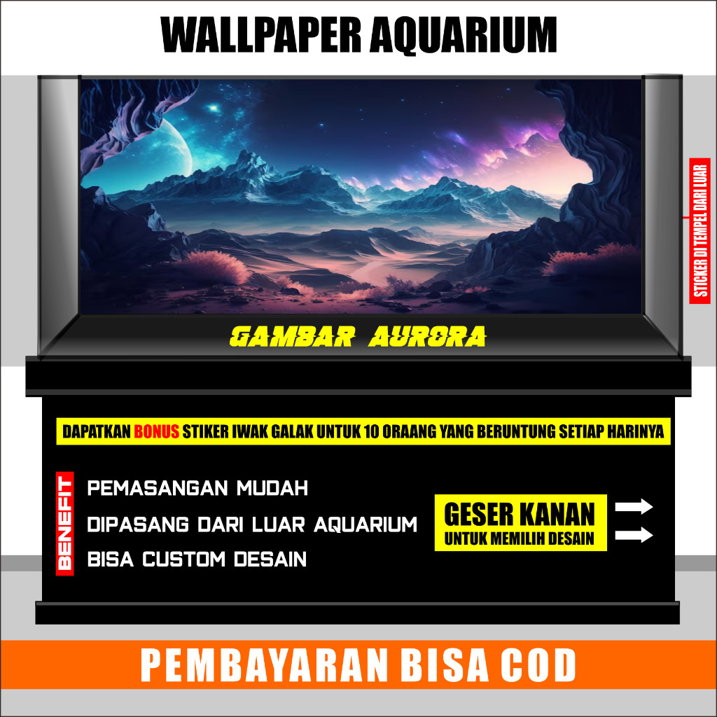 sticker skotlet wallpaper background hiasan aquarium belakang 3d timbul kaca aquaspace aurora elegan