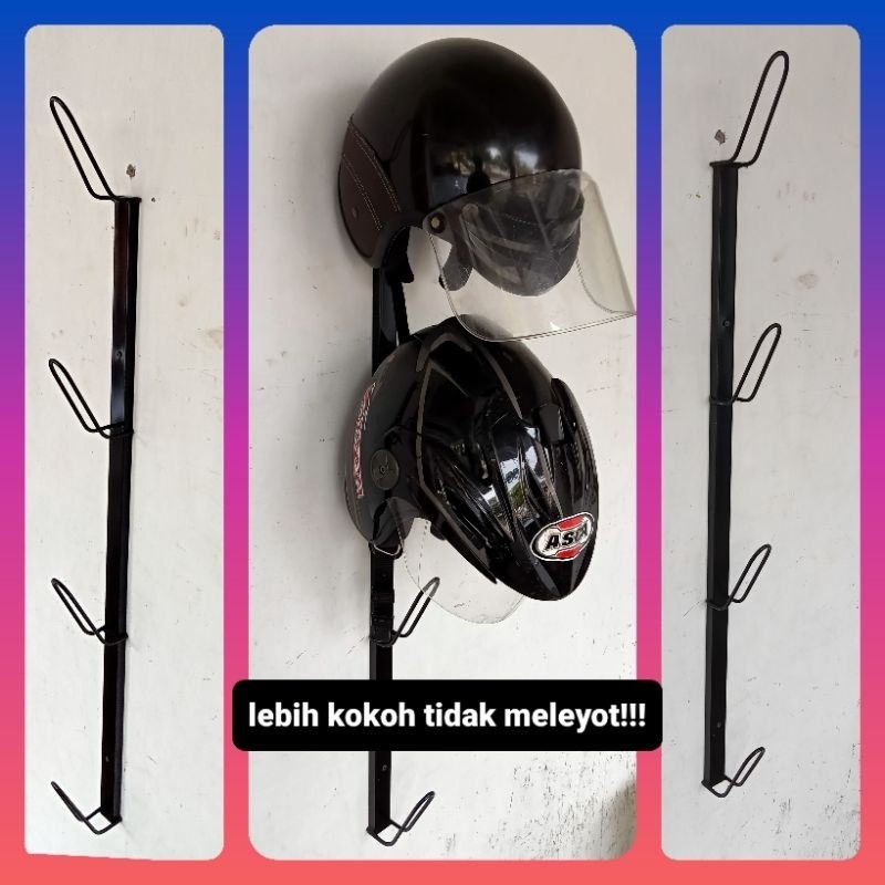 PROMO Besi Rak Helm Gantung Dan Tempat Helm Dinding Susun 5 Bahan Besi Tebal Warna Hitam Putih