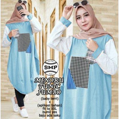 AP Minoru tunic jumbo,baju atasan ouse wanita fashion muslim tearu - Biru, XL