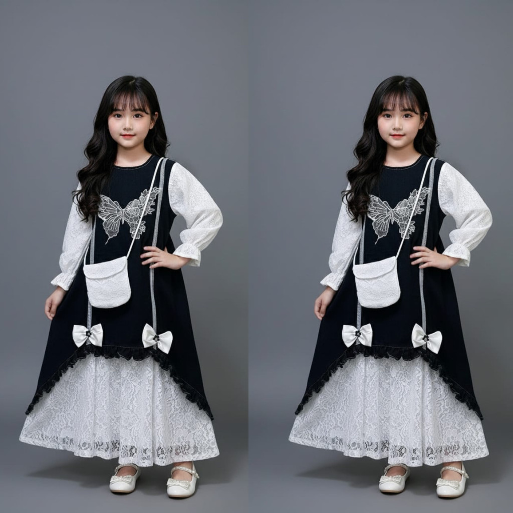 Gamis Anak Perempuan Impor Bahan Jeans Denim Muslim Pesta Lebaran Usia 1-10 Tahun Dress Anak Cewek