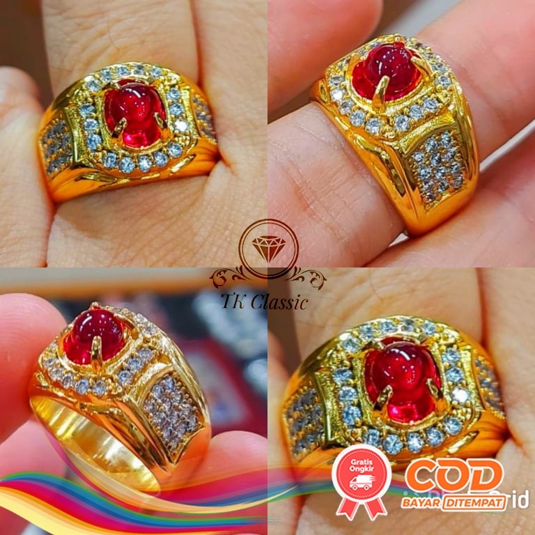 (Bayar Ditempat) Cincin Batu Pria Merah Siem Mustika Lipan Merah Kristal