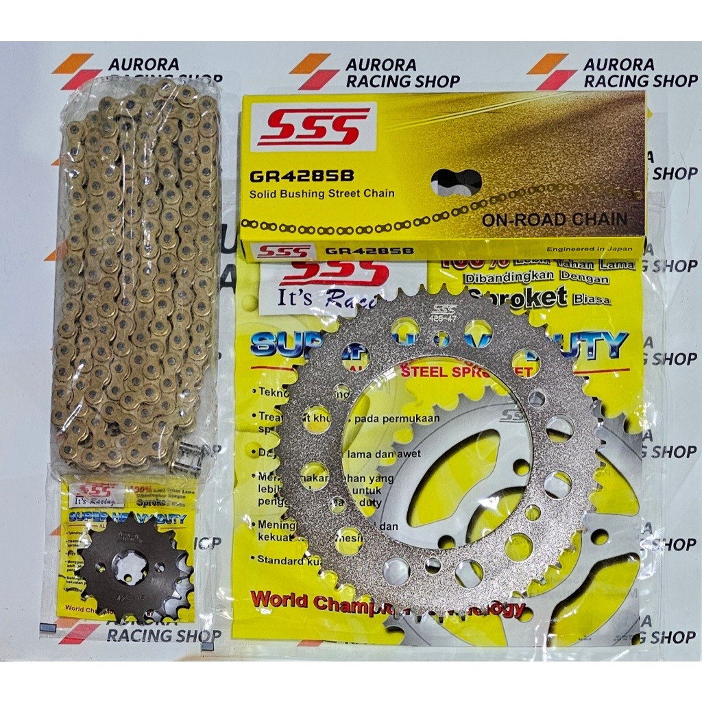 GEAR SET SSS 428 YAMAHA R15 V3 / R15 V4 / R15M / VIXION R  / MT15 / XSR 155 & RANTAI SSS 428 SB 130L