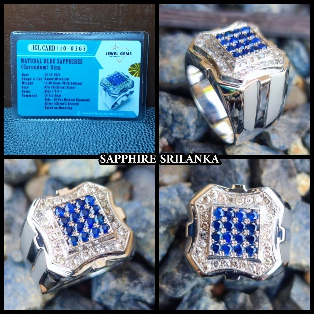 Batu Blue Sapphire Srilanka + Full Berlian Putih Banjar