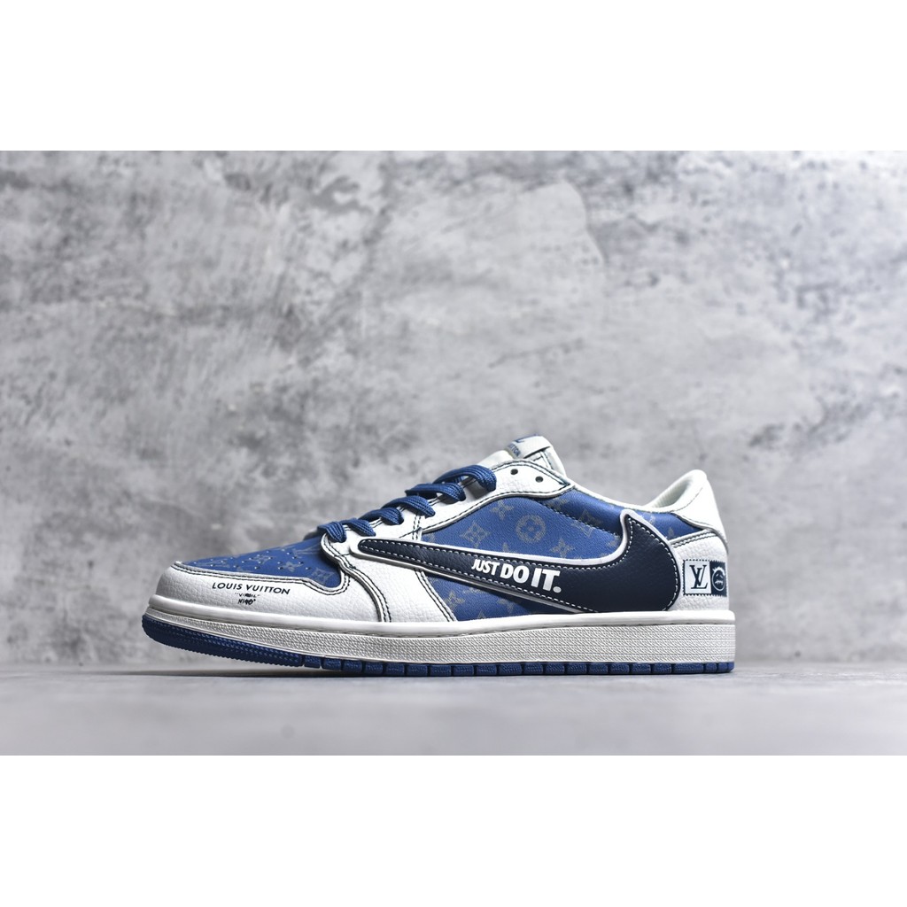 Travis Scott x Fragment AJ1 Low OG SP Biru Kupu Sepatu Sneakers