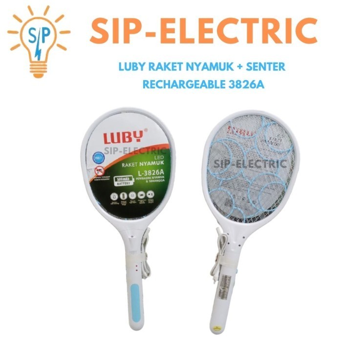 TOKO LISTRIK LARIS - Luby Raket Nyamuk + Senter Rechargeable 3826A