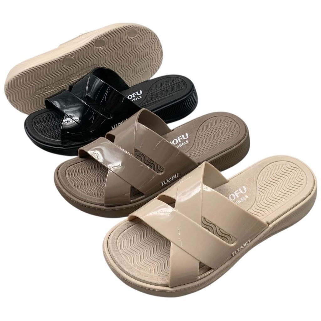 LUOFU Sandal Selop Karet Silang Empuk Wanita Import E7223-BR3W (AL2) Luofu Import