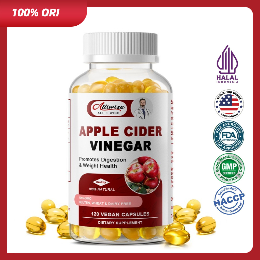 ALLIWISE Apple Cider Vinegar Capsules 120 Kapsul Suplemen Nutrisi Pendukung Pencernaan Harian