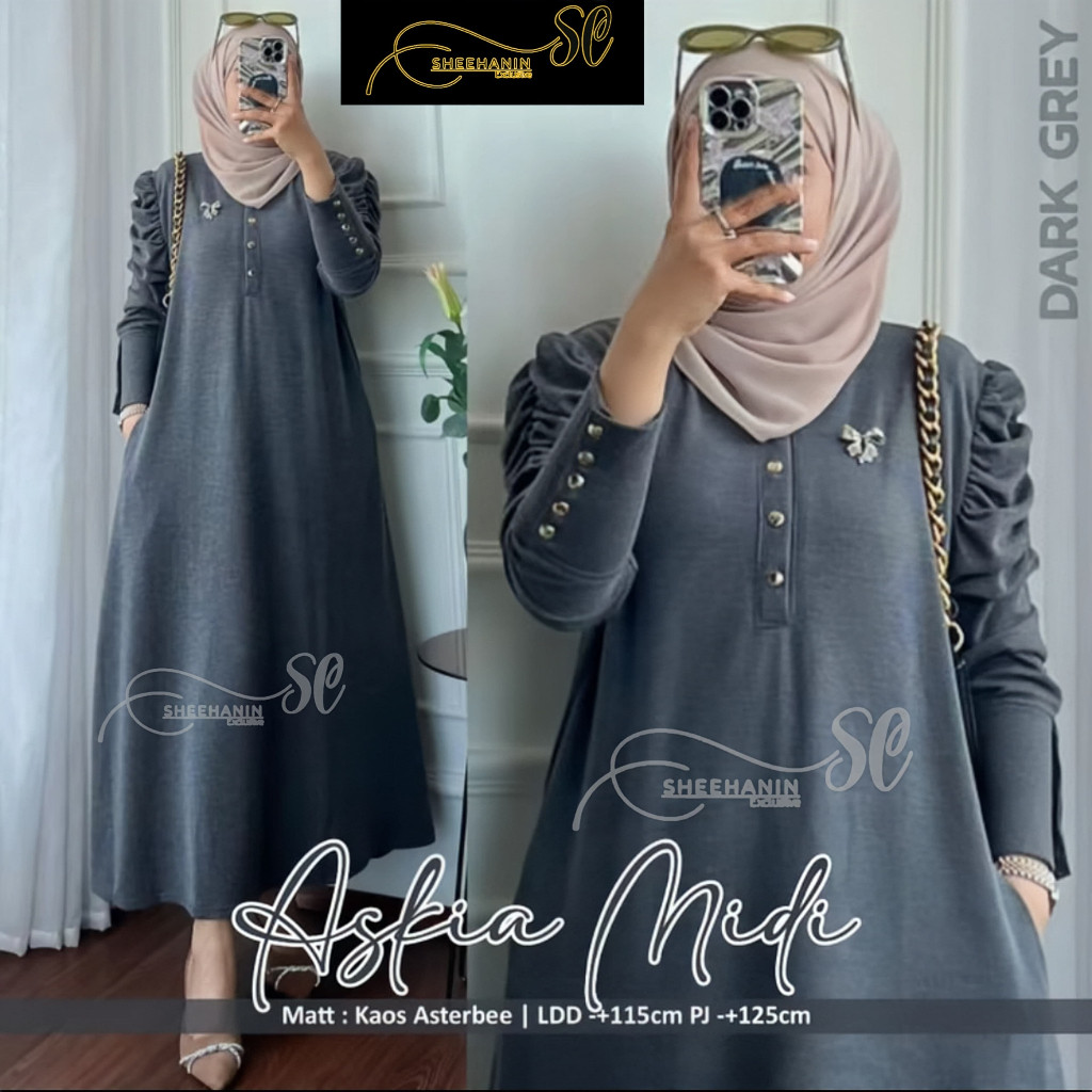 DRESS WANITA MUSLIMAH GAMIS ASKIA KNIT RIB OSKA  PREMIUM TERBARU VIRAL TERMURAH